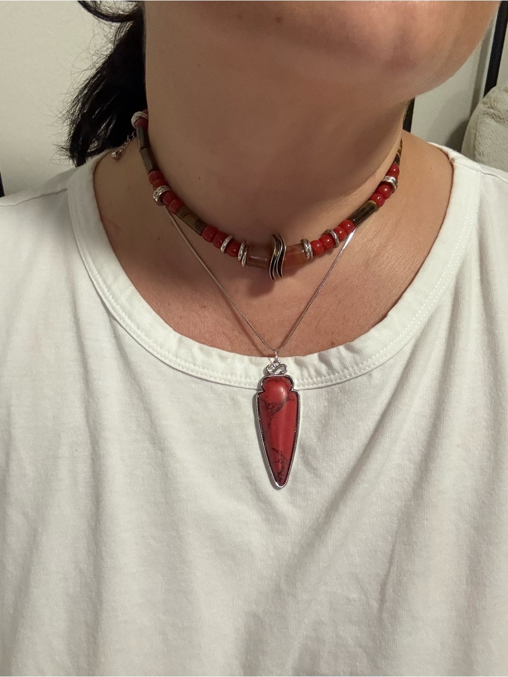 Free People Birdie Red Stone necklace & Arrowhead Pendant Necklace set of 2